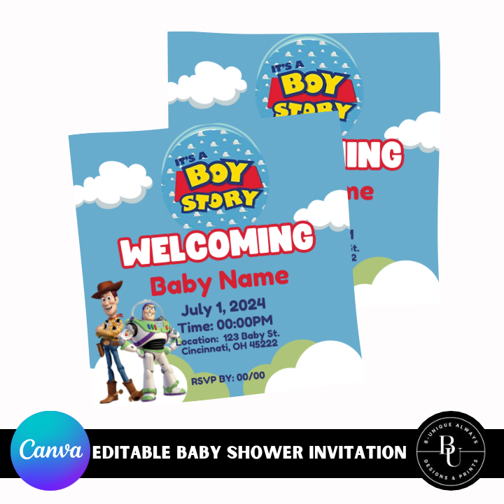 Editable Toy Story “It’s A Girl Story” Invitation Design